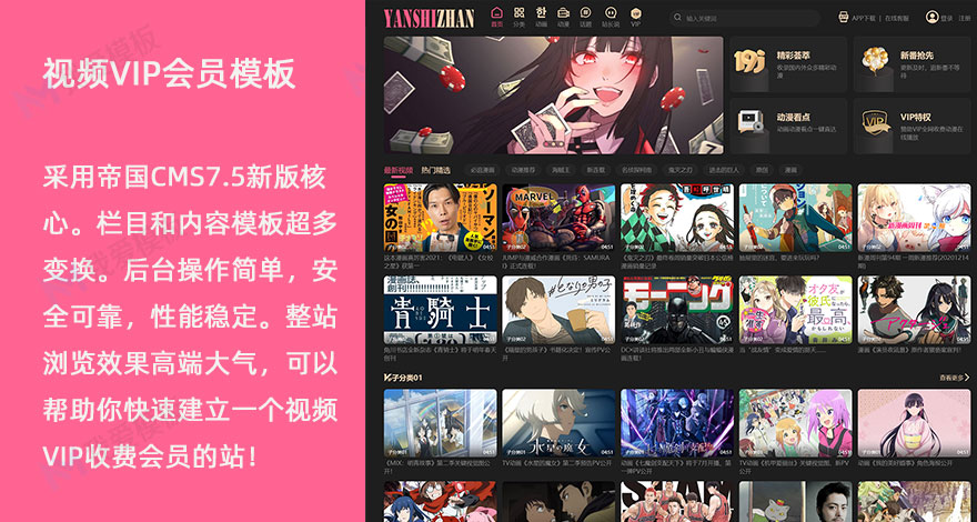 视频VIP收费会员播放帝国CMS自适应模板